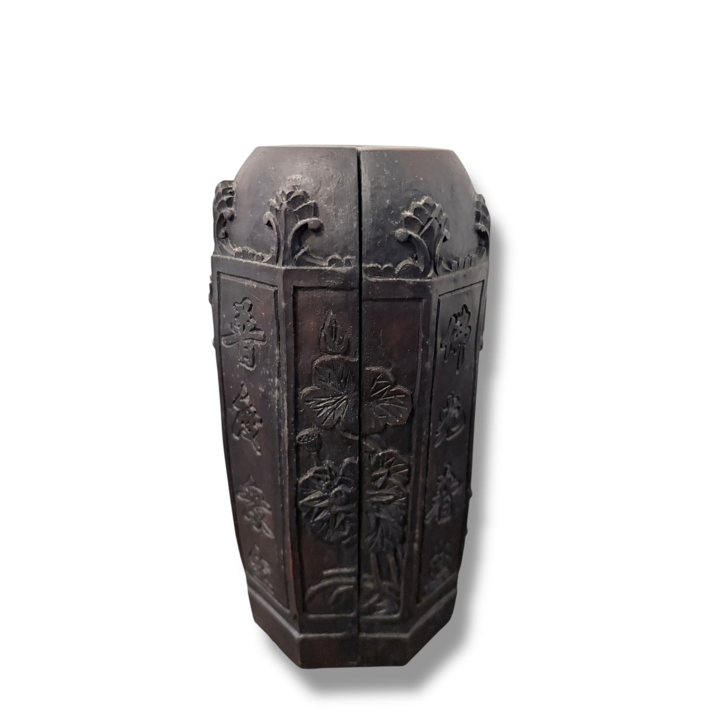 Vintage Hand-Carved Wooden Buddhist Triptych Shrine / Folding Altar