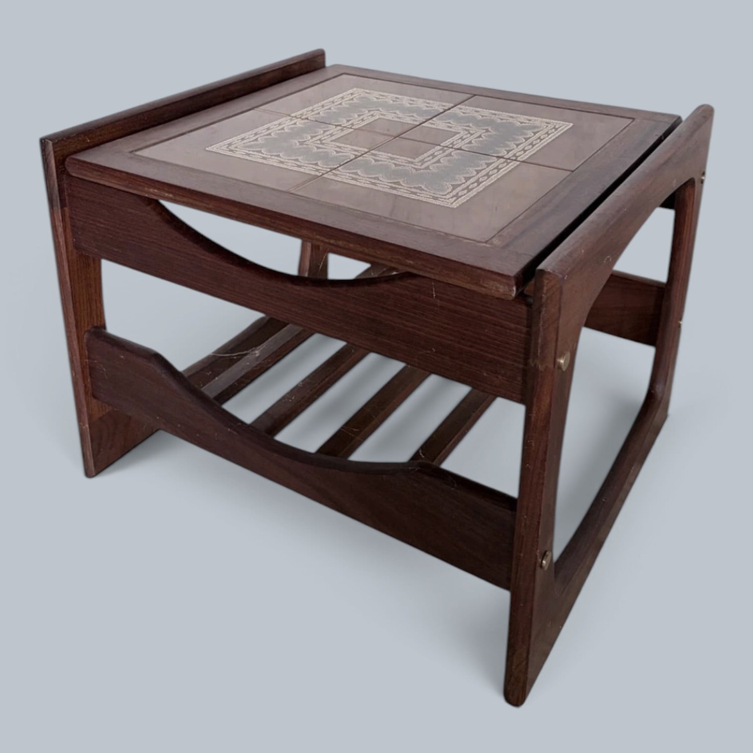 Danish Mid Century Teak & Ceramic Tile Coffee Table and Magazine Rack