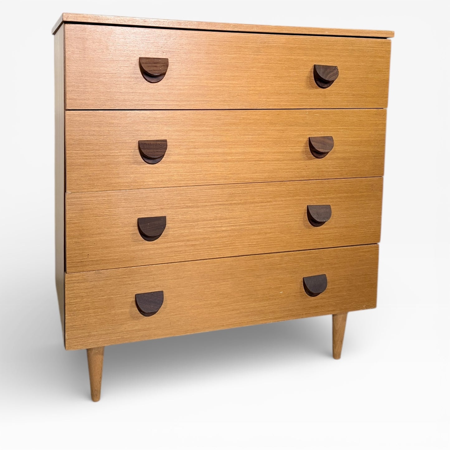 Mid Century Chest Drawers – Vintage Teak Wood Dresser with Sculpted Drawer Pulls