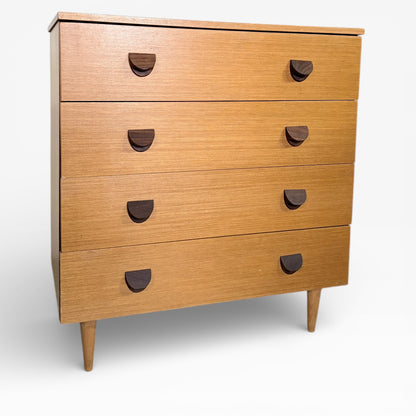 Mid Century Chest Drawers – Vintage Teak Wood Dresser with Sculpted Drawer Pulls