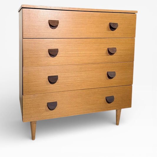 Mid Century Chest Drawers – Vintage Teak Wood Dresser with Sculpted Drawer Pulls