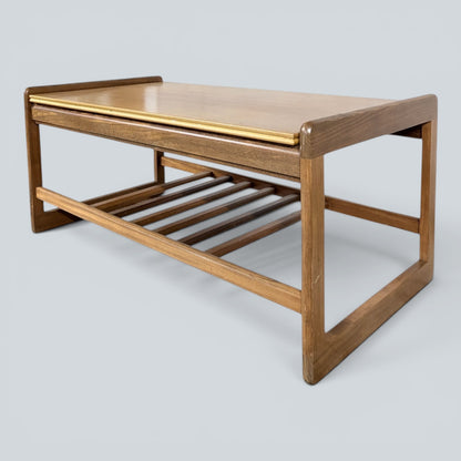 Mid-Century Teak Coffee Table with Magazine Rack | Scandinavian Floating Top Design