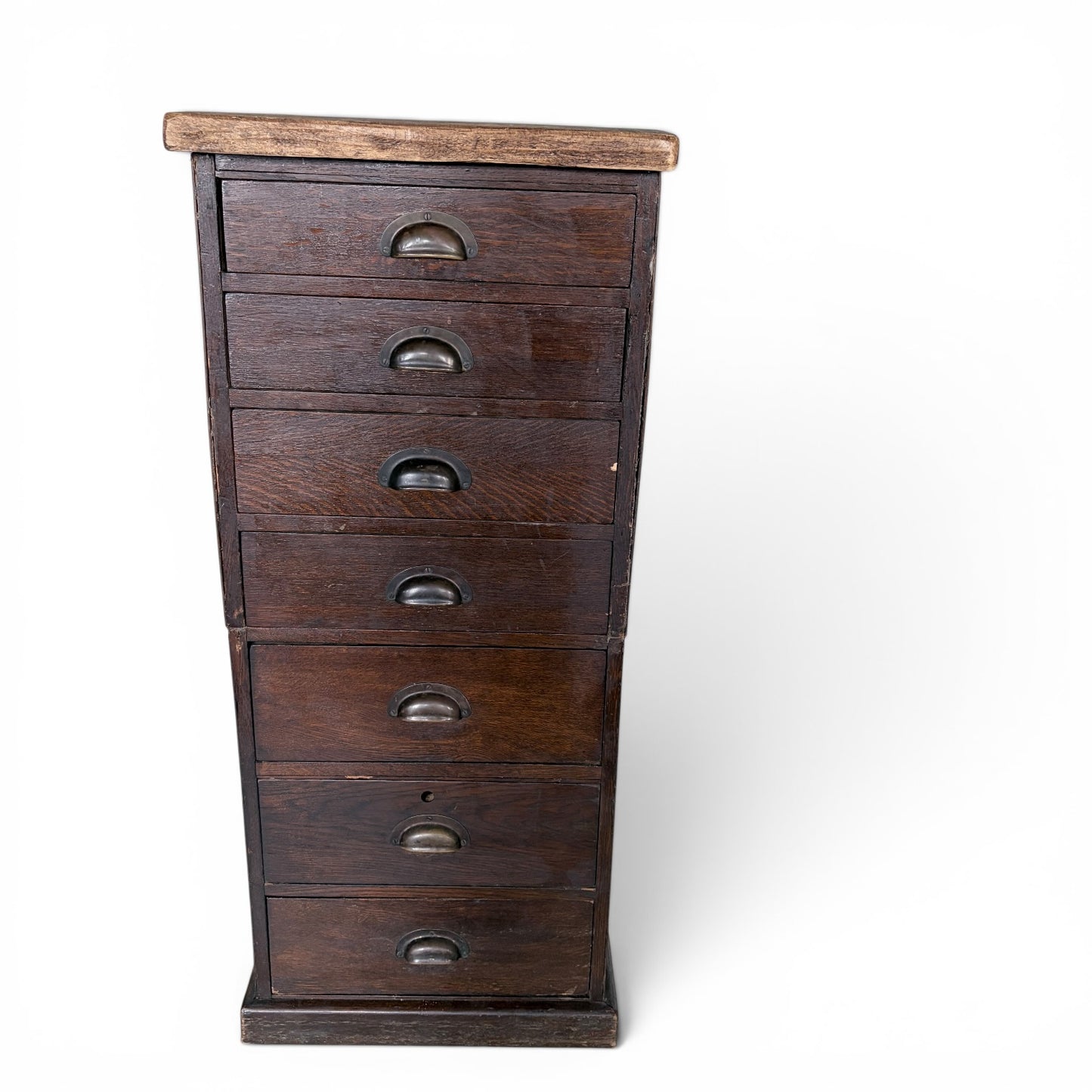 20th Century Banker’s Tiger Oak Tallboy Chest of Drawers