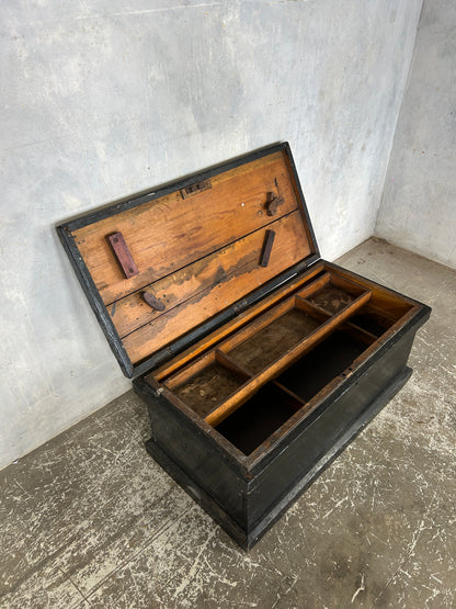 Vintage Military Wooden Tool Chest | Old Army Storage Box with Compartments