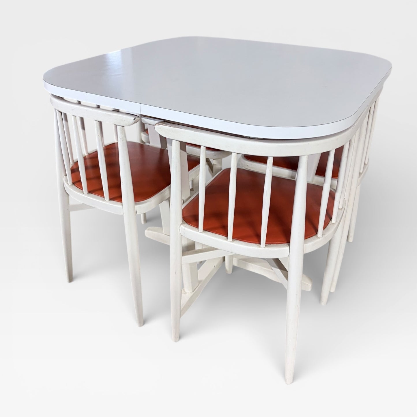 Vintage Thonet Nesting Dining Table with Four Chairs – White Bentwood, Mid-Century Design — view 3