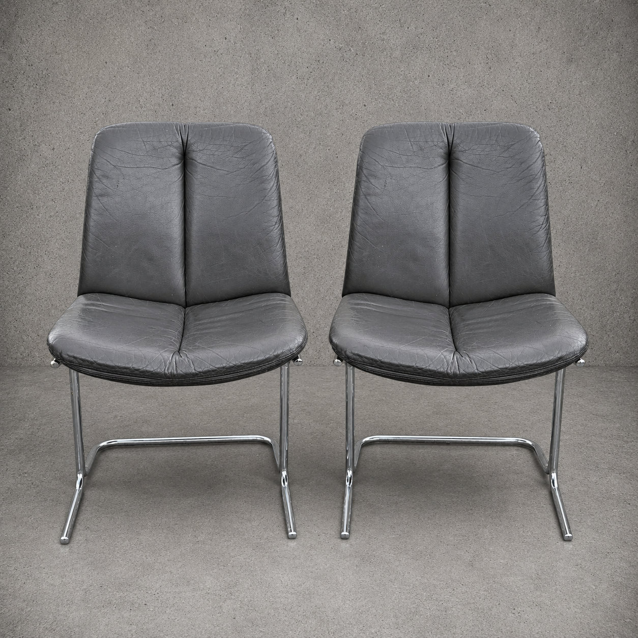 Pair of Vintage Pieff ‘Eleganza’ Leather & Chrome Dining Chairs by Tim Bates for Harrods