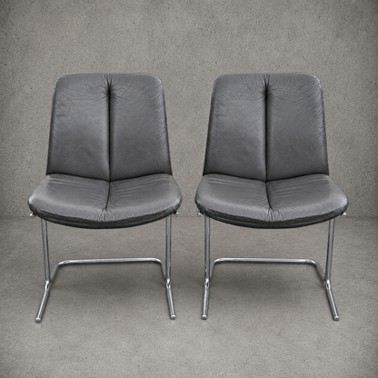 Pair of Vintage Pieff ‘Eleganza’ Leather & Chrome Dining Chairs by Tim Bates for Harrods