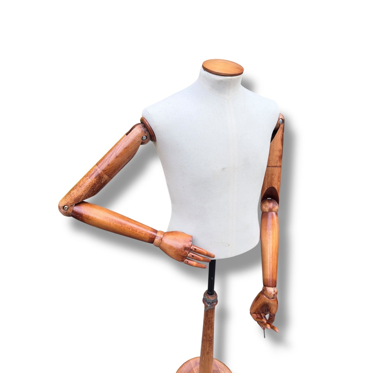 Vintage Articulated Wooden Male Mannequin with Adjustable Arms