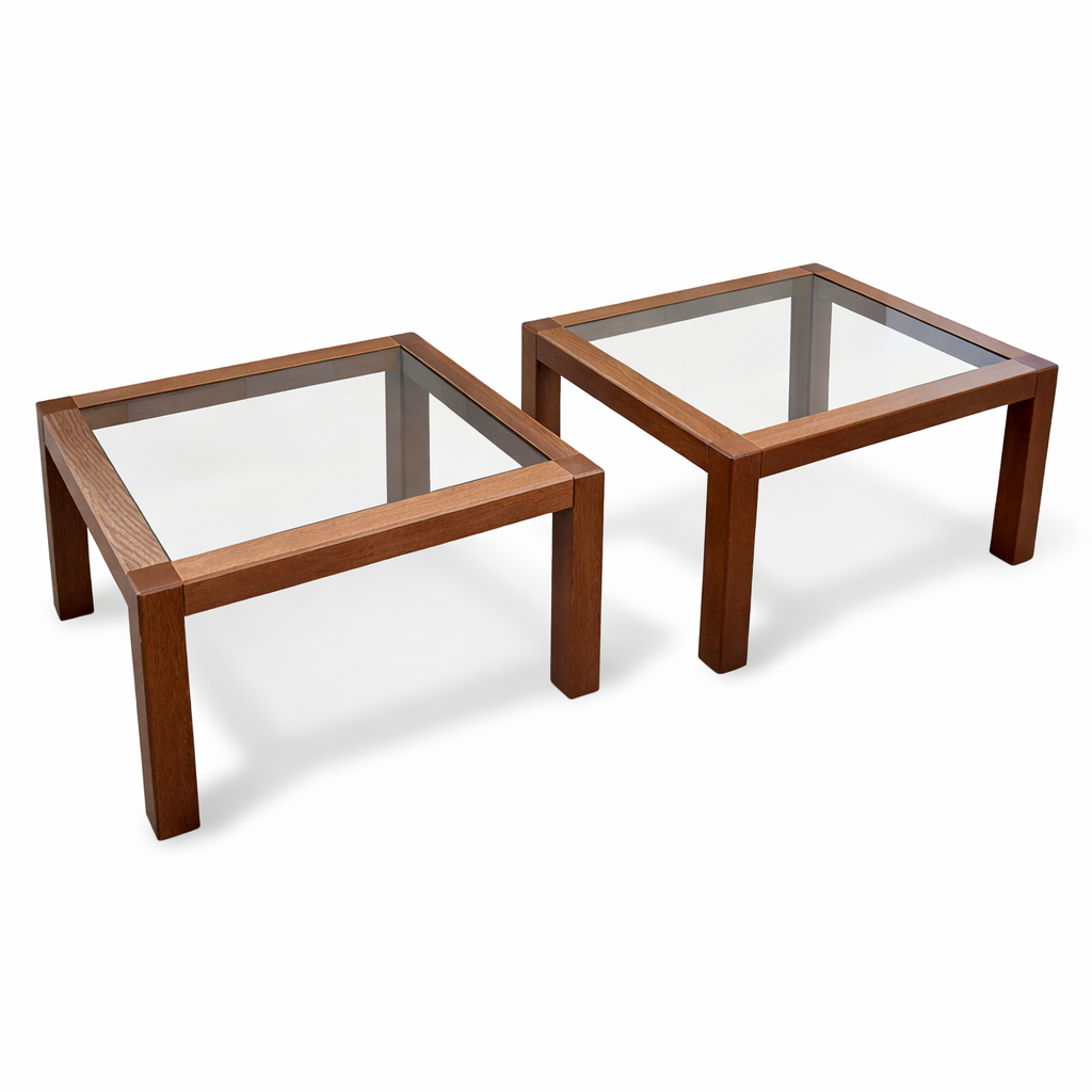 Mid-Century Italian Walnut & Smoked Glass Coffee Tables Pair