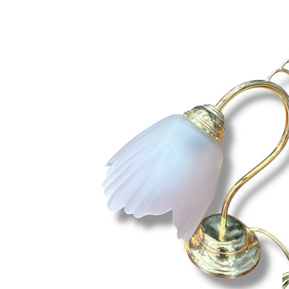 Vintage Brass & Frosted Glass Flower Table Lamp | Art Nouveau