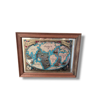 Vintage World Map Mirror in Solid Wood Frame
