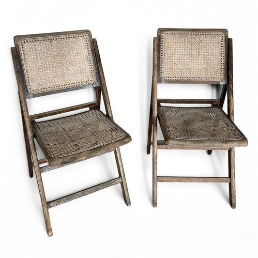 Mid Century Rattan and Wood folding chairs