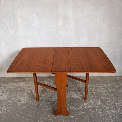 Mid Century Compact Teak Drop Leaf Dining Table Space Saving Fold Away Dining Table