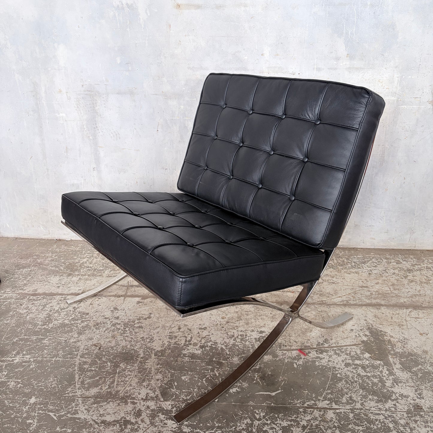 Mid Century Style Black Leather & Chrome Barcelona Chair