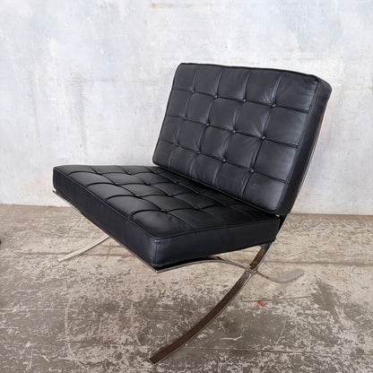 Mid Century Style Black Leather & Chrome Barcelona Chair