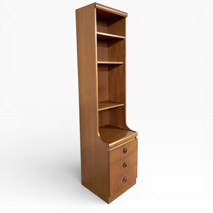 Mid-Century Tall Bookcase – Vintage Wooden Bookcase With Drawers & Open Shelving Unit