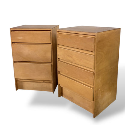Vintage Charter Furniture Blonde Oak Bedside Cabinets – Mismatched Pair