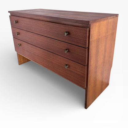 Mid-Century Teak Dresser | Vintage Meredew Chest with Brass Drawer Pulls