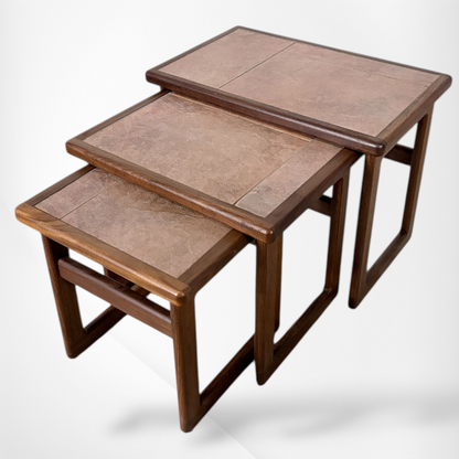 Mid Century Teak Tables – Nesting Side Tables with Ceramic Tile Tops | Scandinavian Vintage