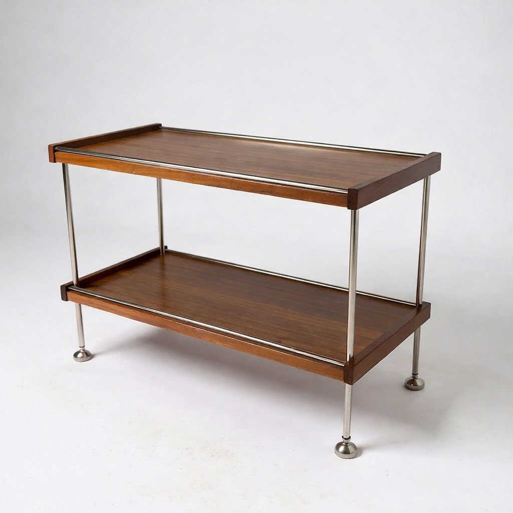 Vintage Teak & Chrome Drinks Cart / Bar Trolley