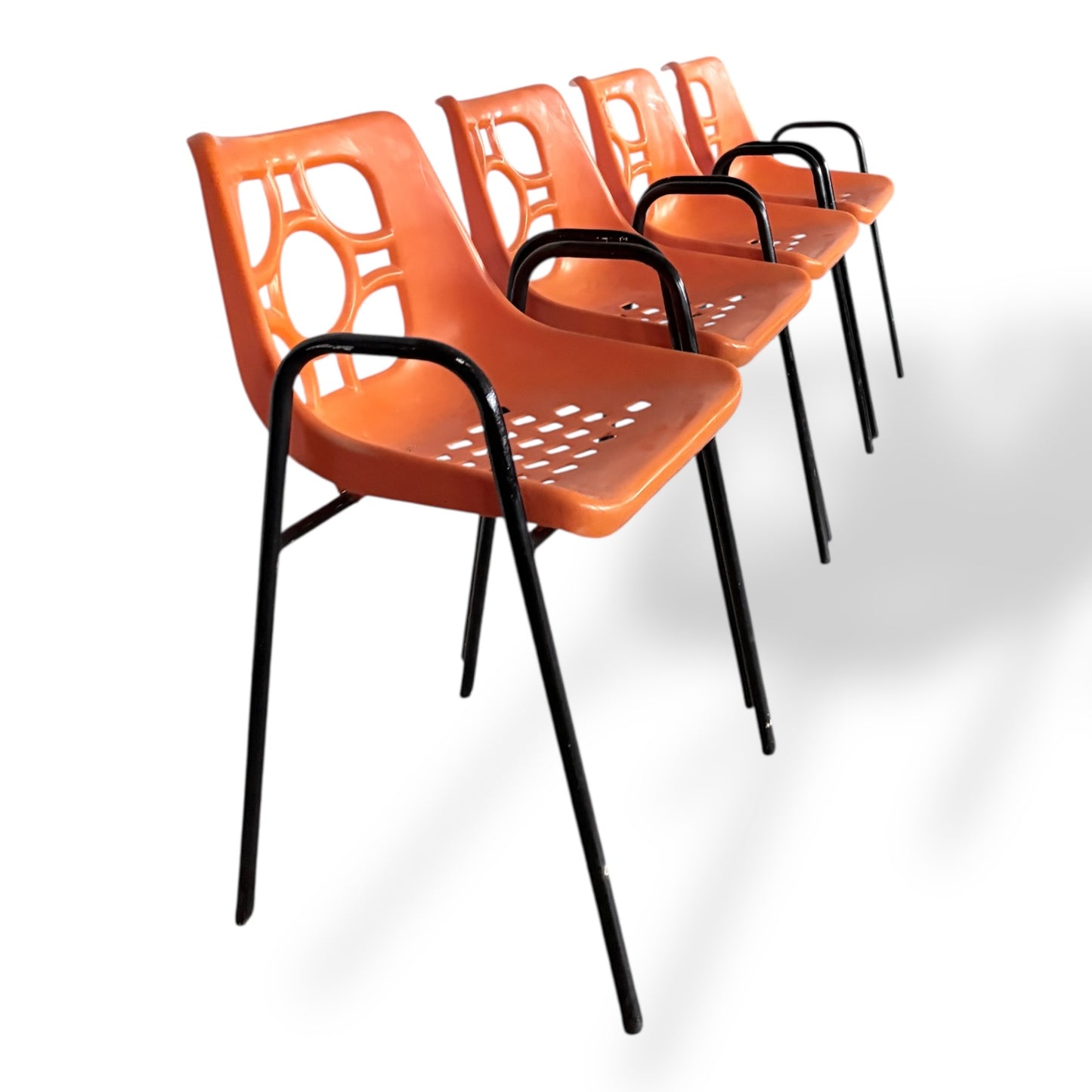 Set of 4 Mid Century Space Age Orange Chairs – 1970s