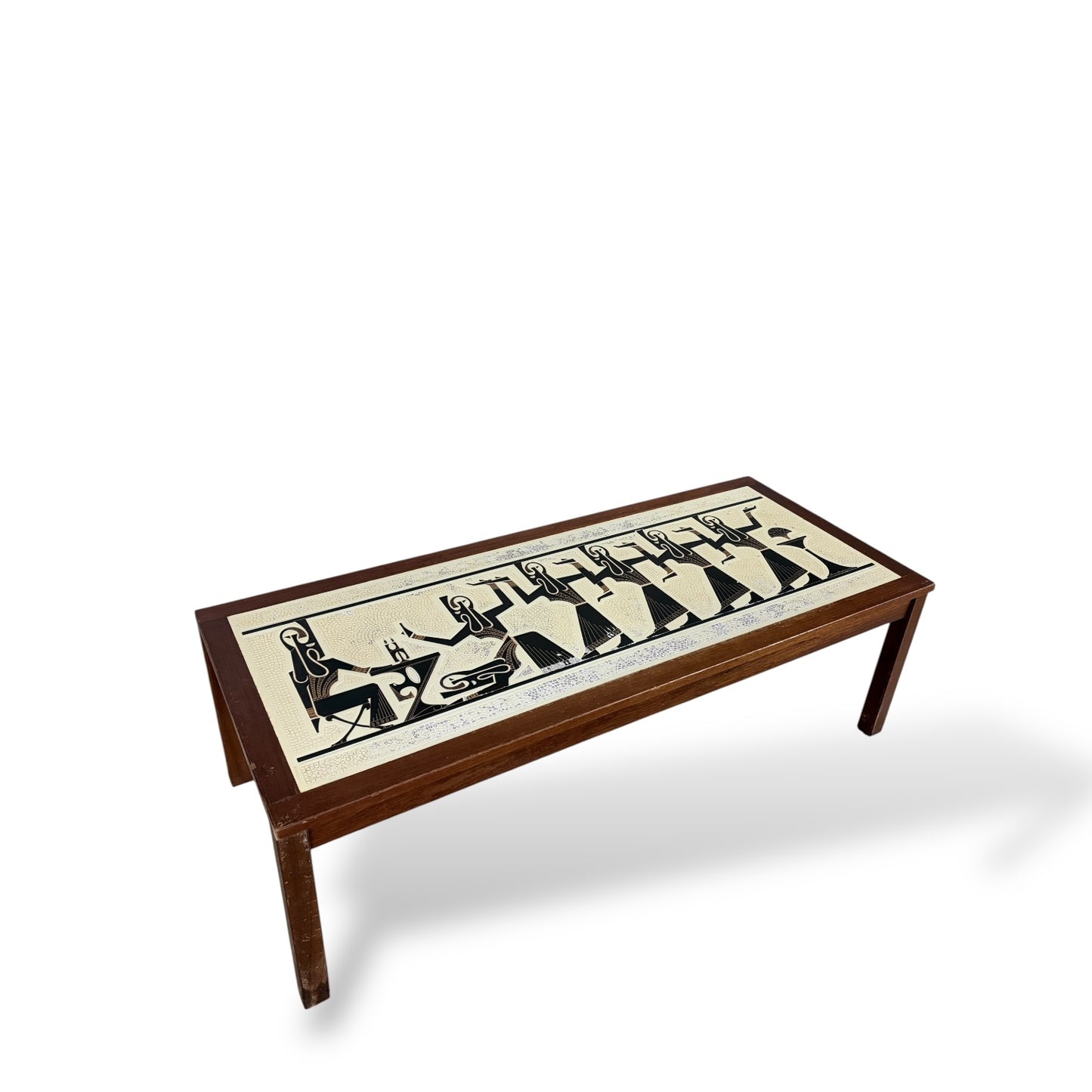 Mid-Century Egyptian-Style Teak and Tile Coffee Table