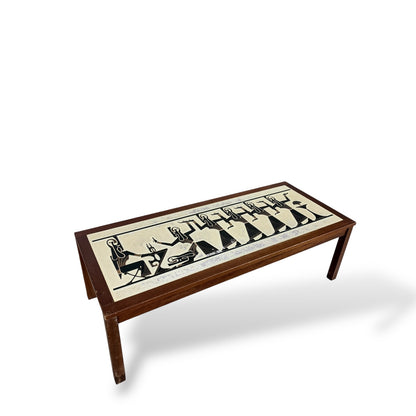 Mid-Century Egyptian-Style Teak and Tile Coffee Table