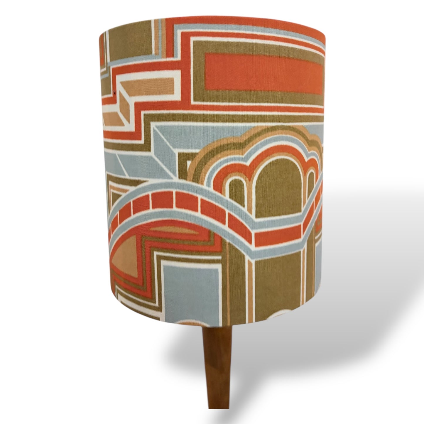 Mid-Century Wooden Table Lamp with Handmade Geometric Shade by Lightfandango