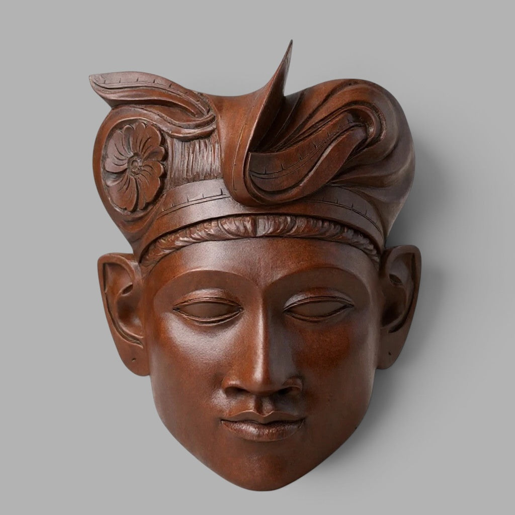 Vintage 1970s Indonesian Hand-Carved Hardwood Wall Mask