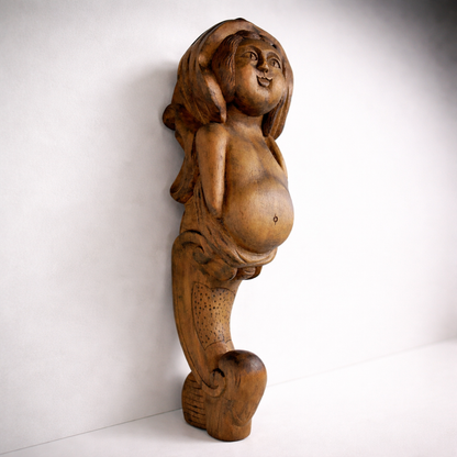 Antique Hand-Carved Wooden Mermaid Wall Sculpture