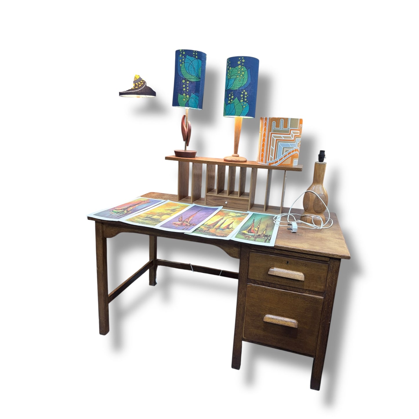 Vintage Oak School Desk – Solid Wood Writing Desk with Drawers