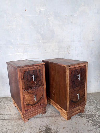 Pair of Art Deco Burr Walnut Bedside Cabinets
