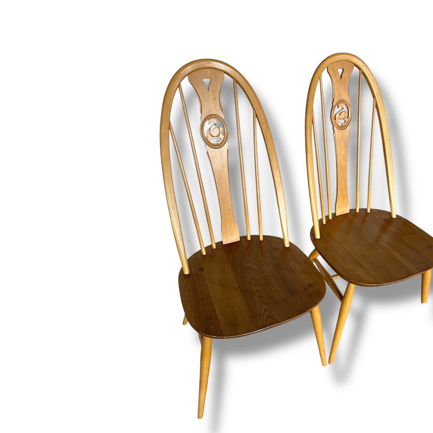 Mid Century Modern Set of 4 Ercol Dining Chairs Windsor Bow Backs Swan