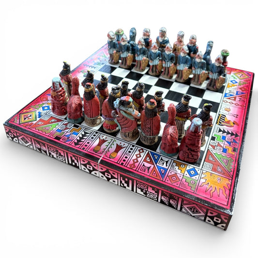 Peruvian Folk Art Chess – Hand Carved Chess Set With Decorative Board & Painted Pieces