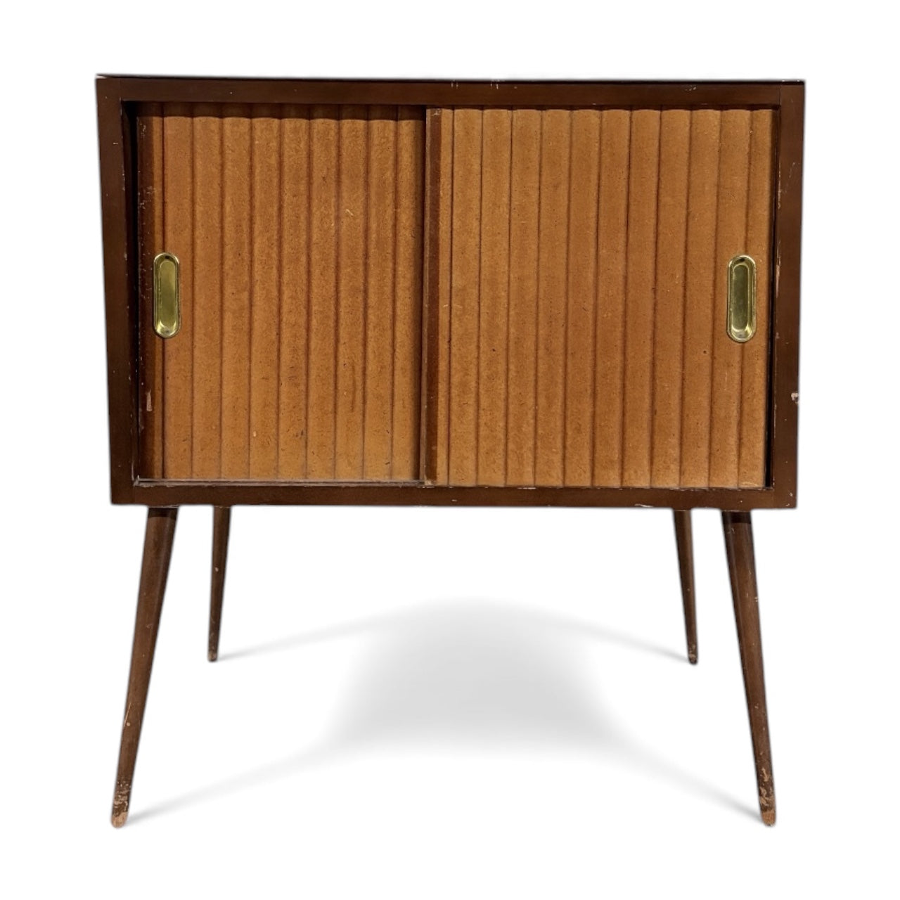 Mid-Century Record Cabinet – Vintage Media Cabinet with Tambour Door & Walnut Finish
