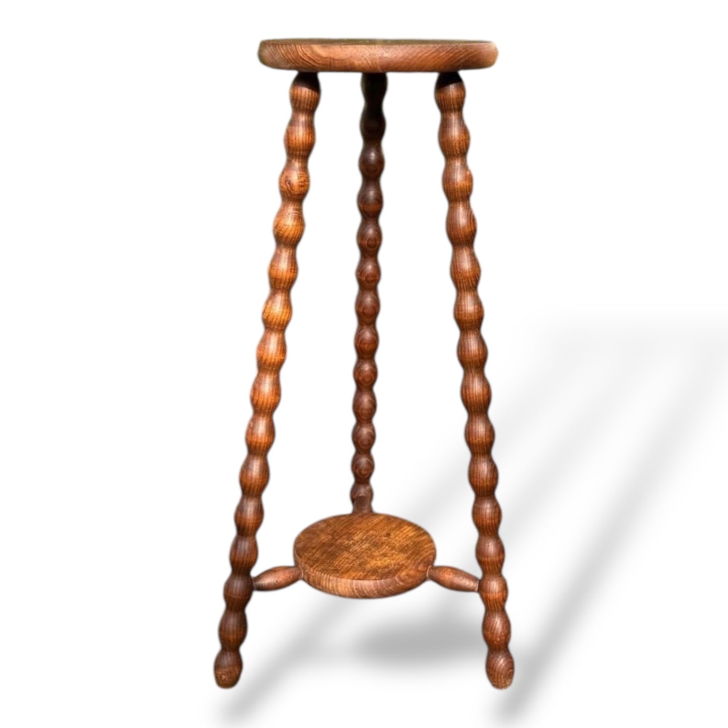 Tall French Bobbin Stool | Antique French Turned Wood Plant Stand | Rustic Country Accent — view 3