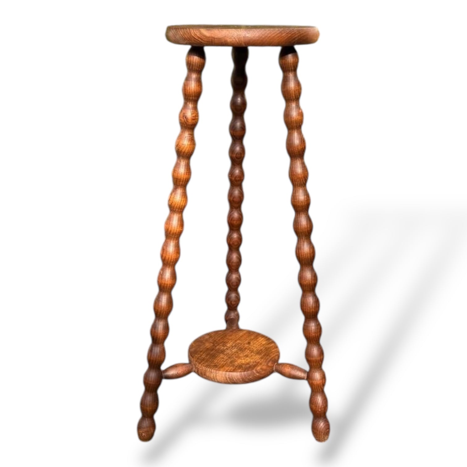 Tall French Bobbin Stool | Antique French Turned Wood Plant Stand | Rustic Country Accent — view 3