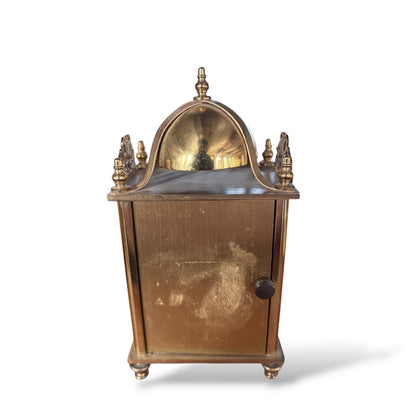 Brass Mantel Clock – Vintage Lantern Shelf Clock with Engraved Floral Dial