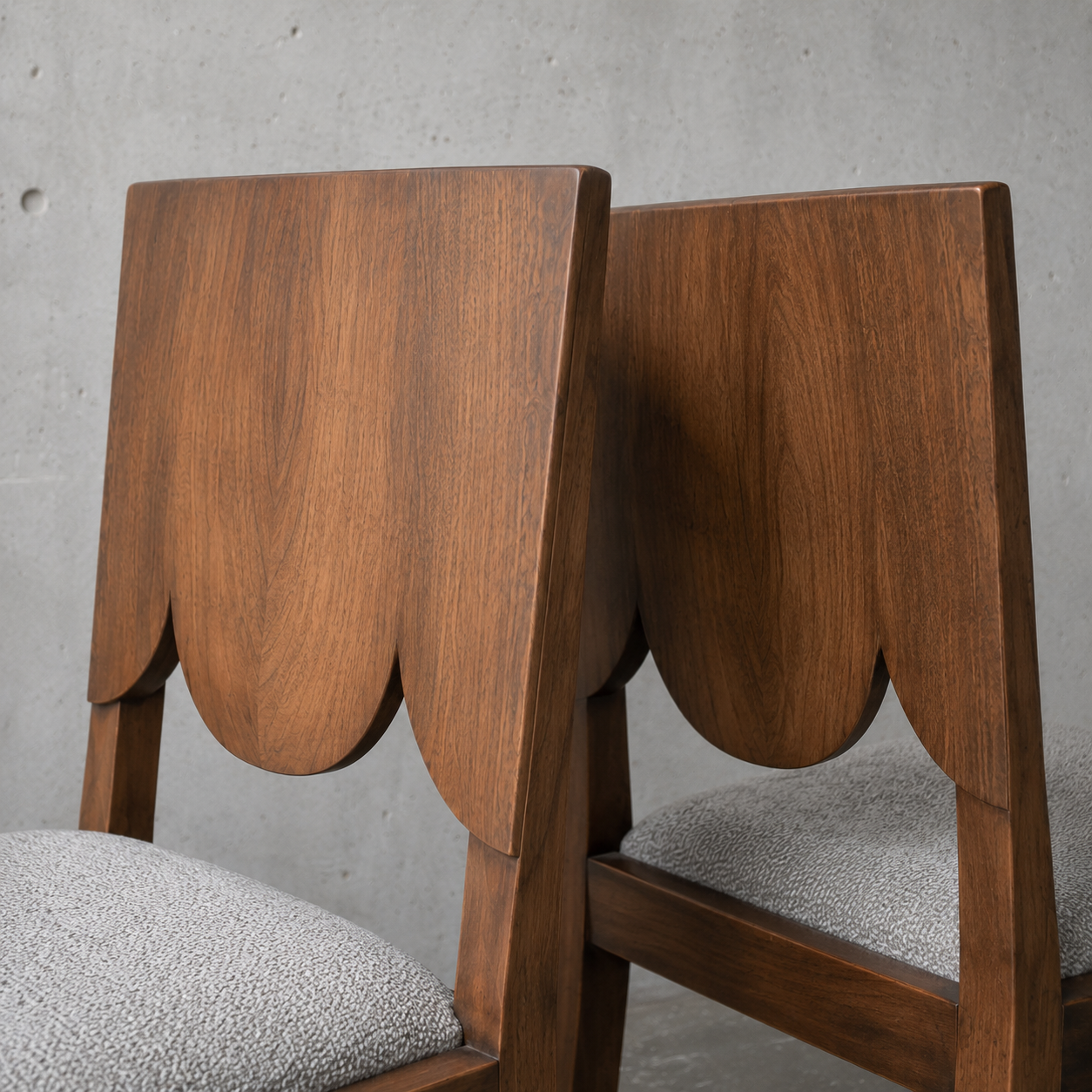 Art Deco Walnut Dining Chairs – Set of Six Sculptural Vintage Dining Chairs
