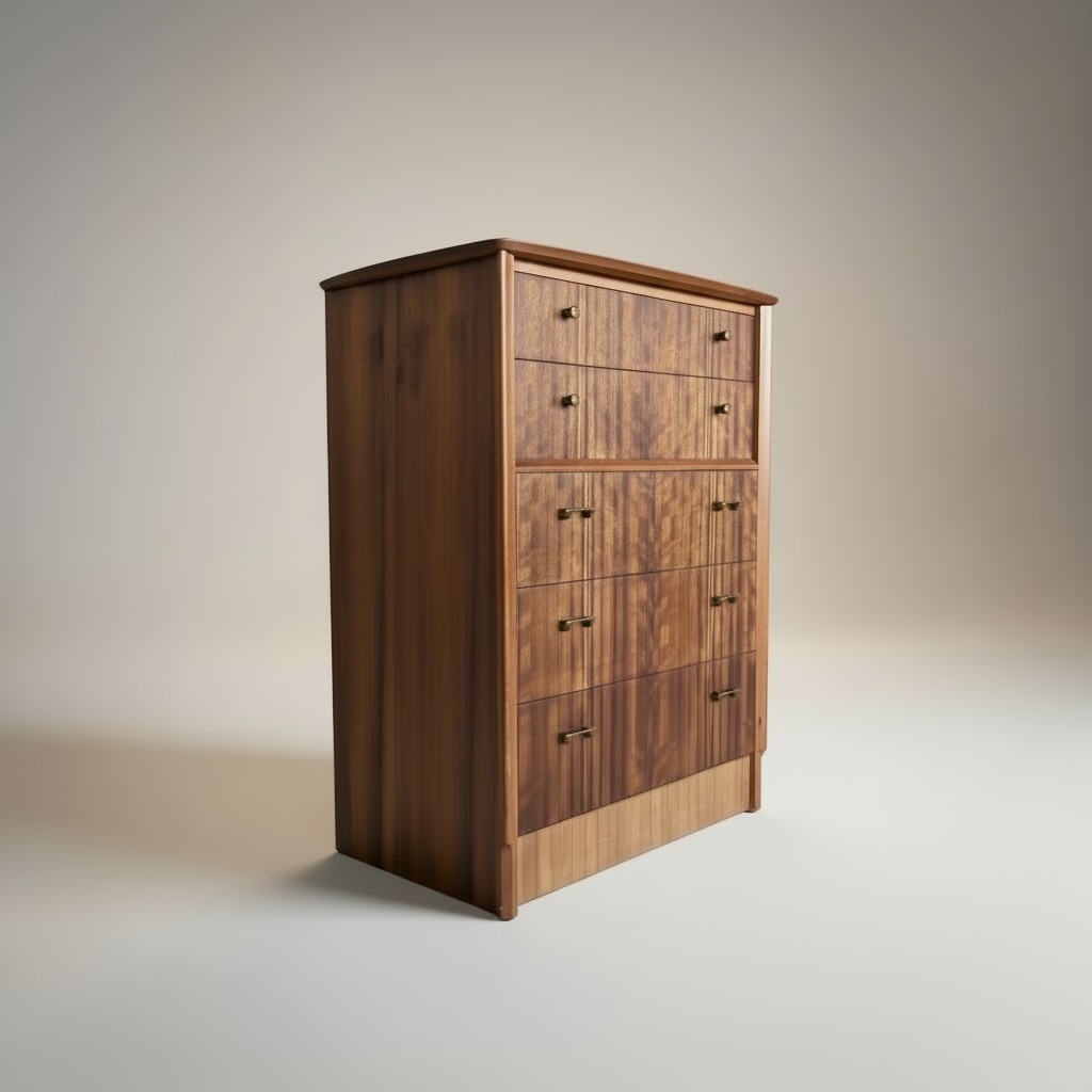 Mid Century Walnut Uniflex Tallboy Chest of Drawers