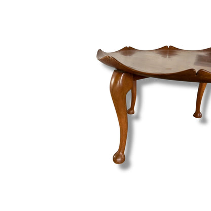 Mid Century Teak Lotus Coffee Table – Sculptural Vintage Wooden Table with Scalloped Edge & Cabriole Legs