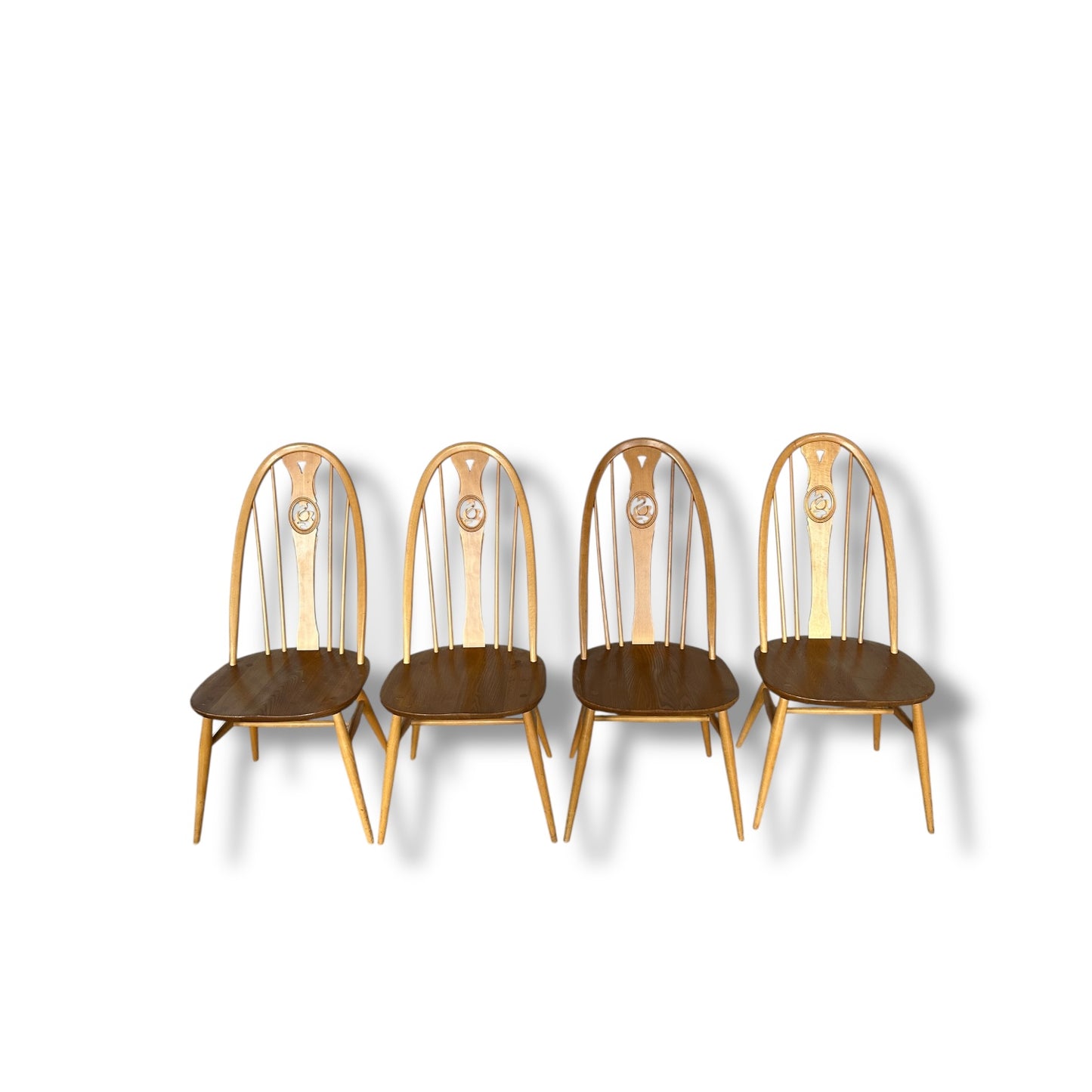 Mid Century Modern Set of 4 Ercol Dining Chairs Windsor Bow Backs Swan