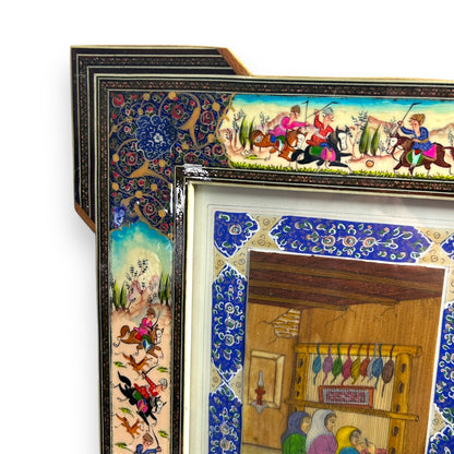 Vintage 1950s Persian Khatam Mosaic Watercolour Painting