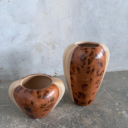 Pair of Art Deco Walnut Burl Effect Ceramic Vases