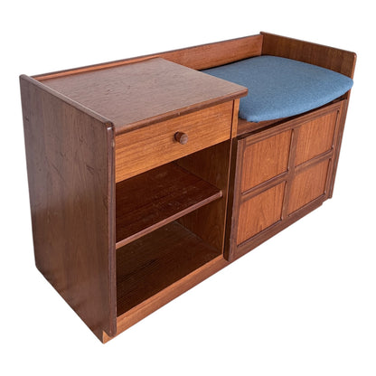 Mid Century Nathan Teak Telephone Bench / Hall Seat – Storage Cabinet with Drawer