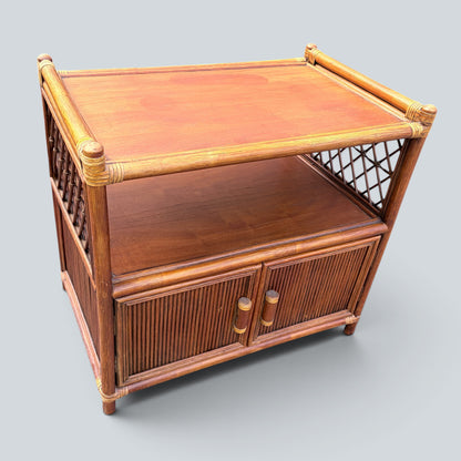Vintage Bamboo & Rattan Media Cabinet | Hollywood Regency TV Stand | Boho Storage Unit