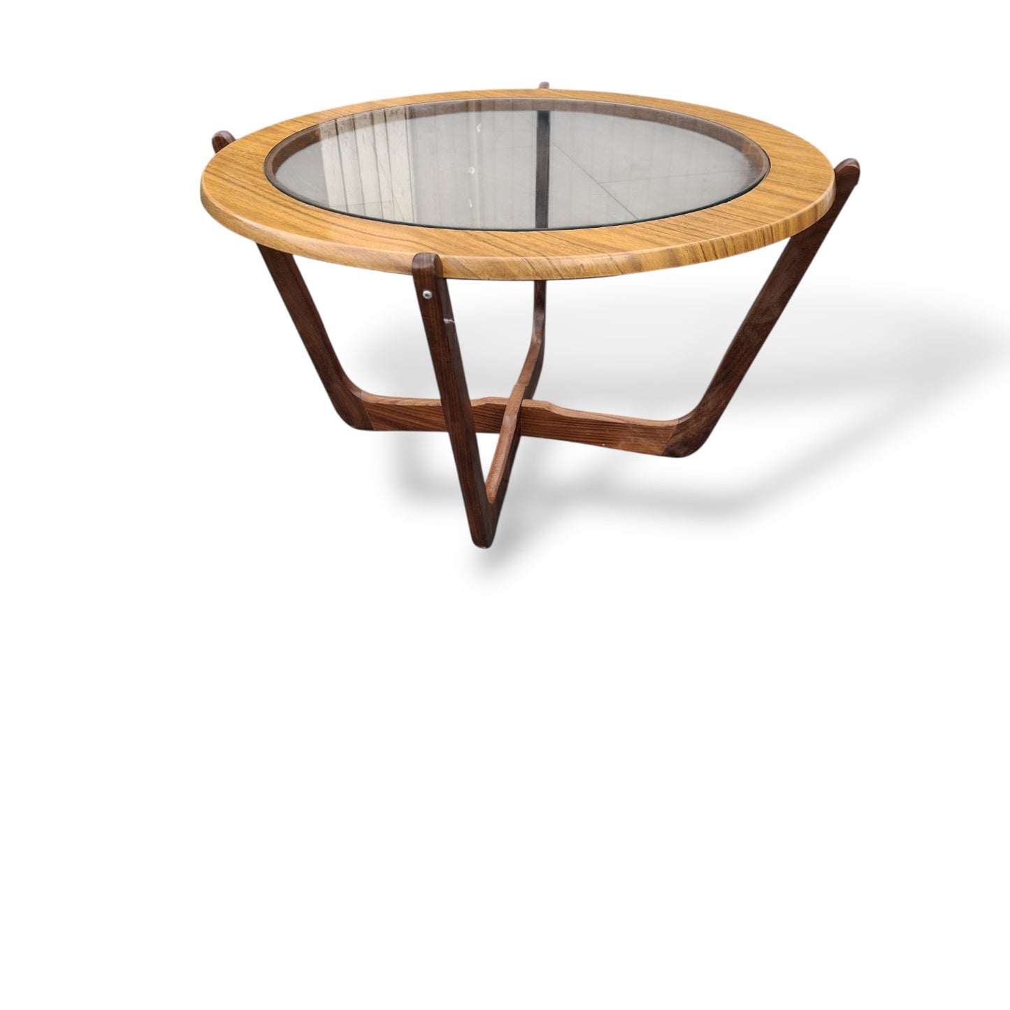 Vintage Round Teak & Formica Glass Coffee Table