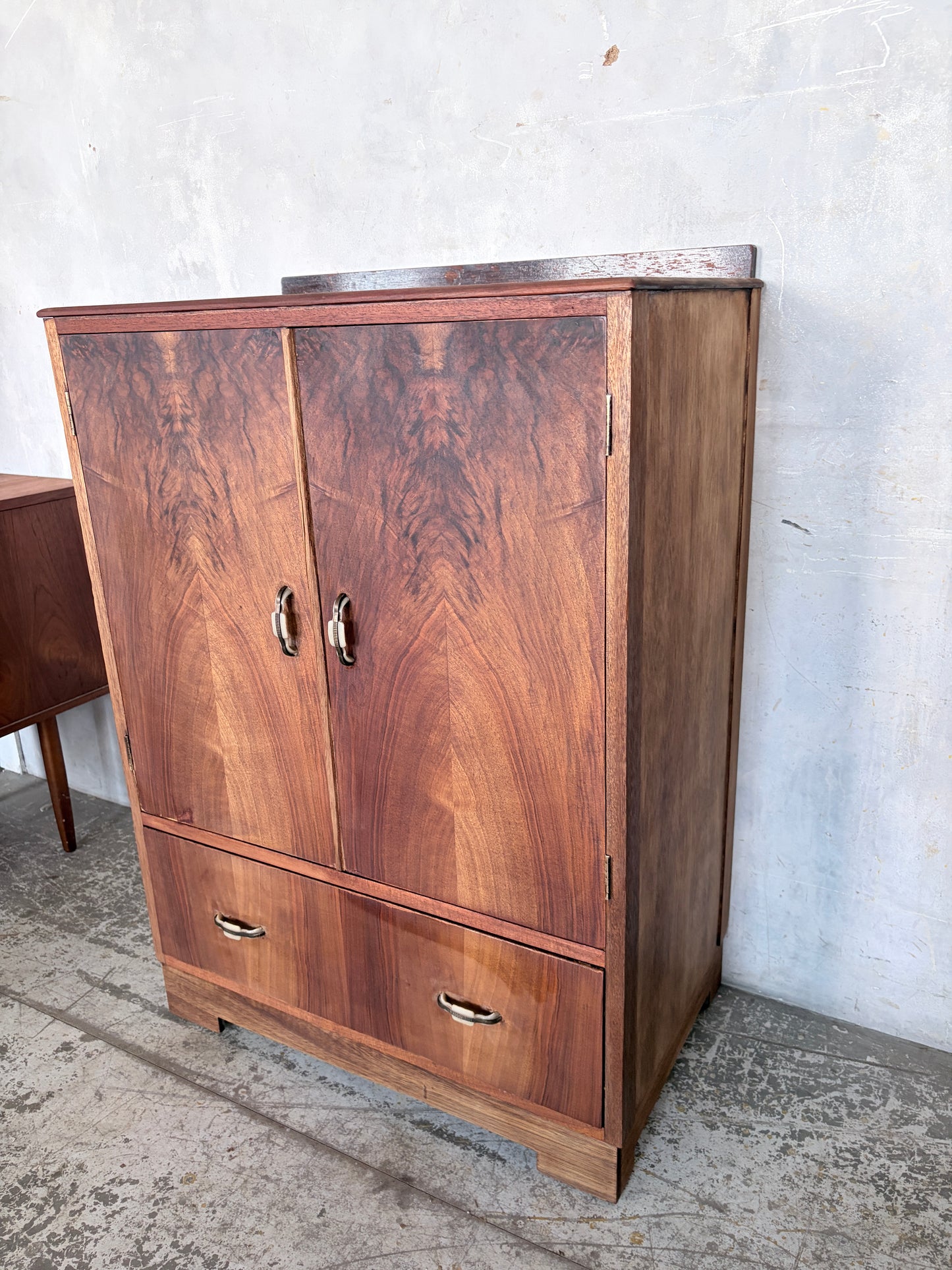 Art Deco Figured Walnut & Oak Cabinet / Cupboard