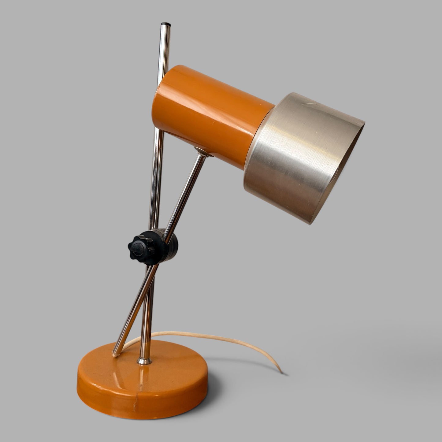 Vintage 1970s Mustard Orange & Chrome Adjustable Table Lamp Space Age