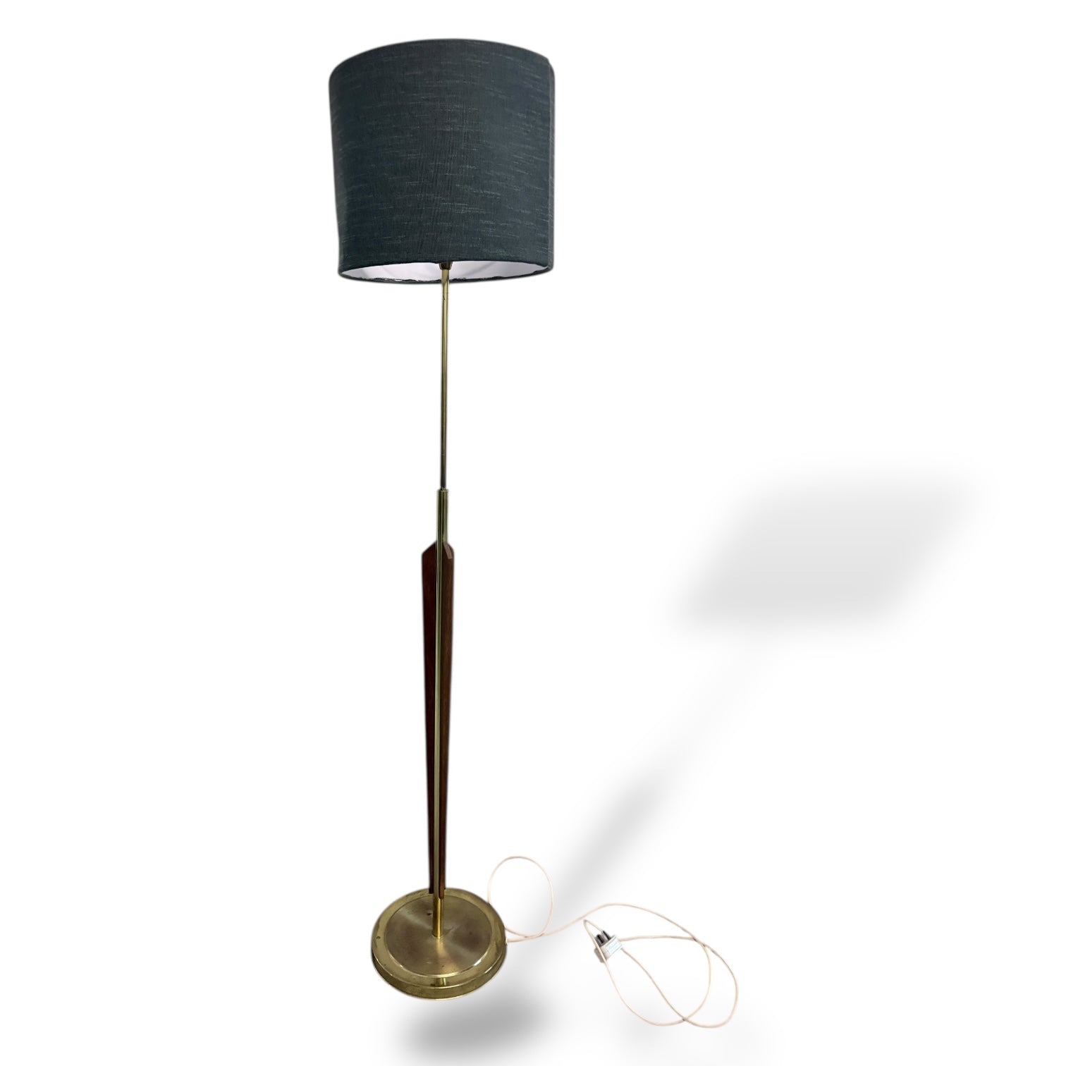 Mid Century Teak & Brass Standard Lamp with Handmade Shade — view 3